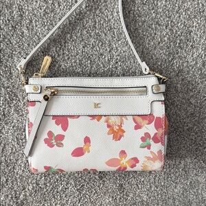 Liz Claiborne Pink and White Crossbody Bag with Floral Design